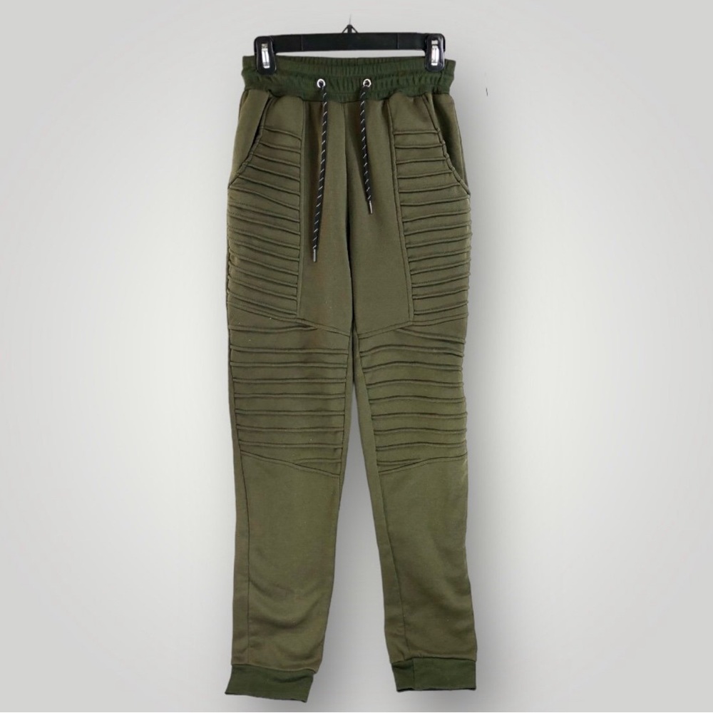 Unbranded Olive Green Embellished Drawstring Elastic Waist Joggers Slim Fit Sz S